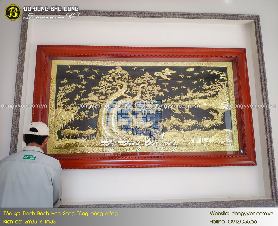 tranh bách hạc song tùng 2m33 x 1m33
