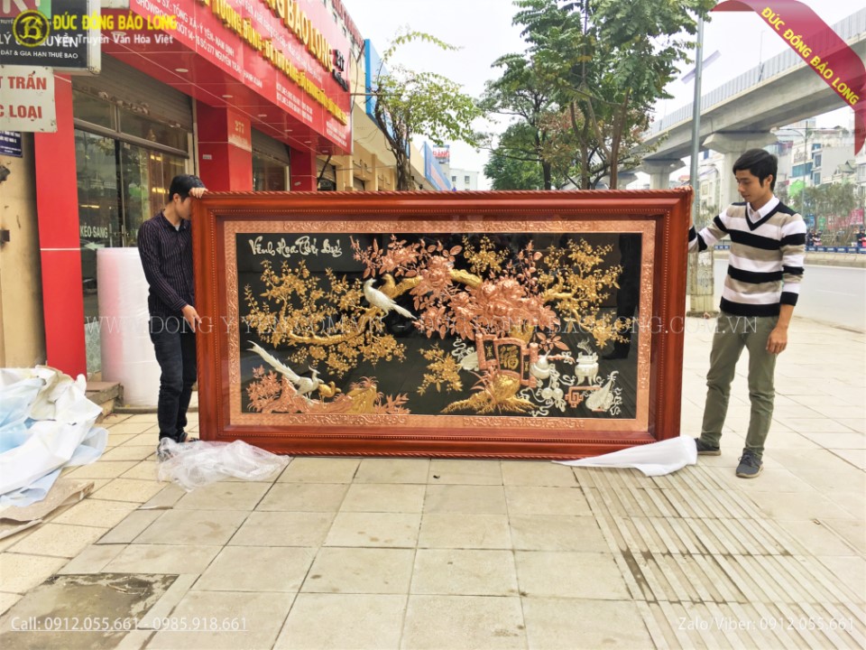 tranh vinh hoa phú quý bằng đồng mạ vàng 24k