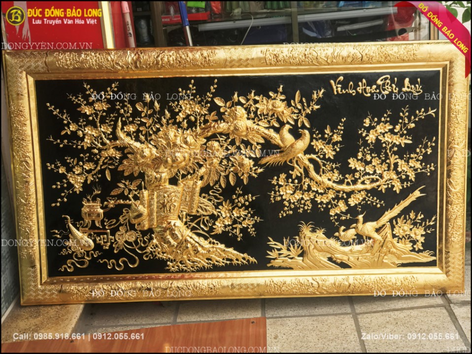 tranh vinh hoa phú quý bằng đồng mạ vàng
