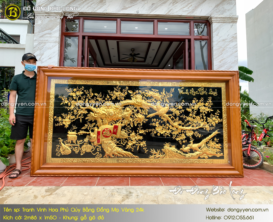 tranh vinh hoa phú quý bằng đồng mạ vàng 2m86 x 1m5