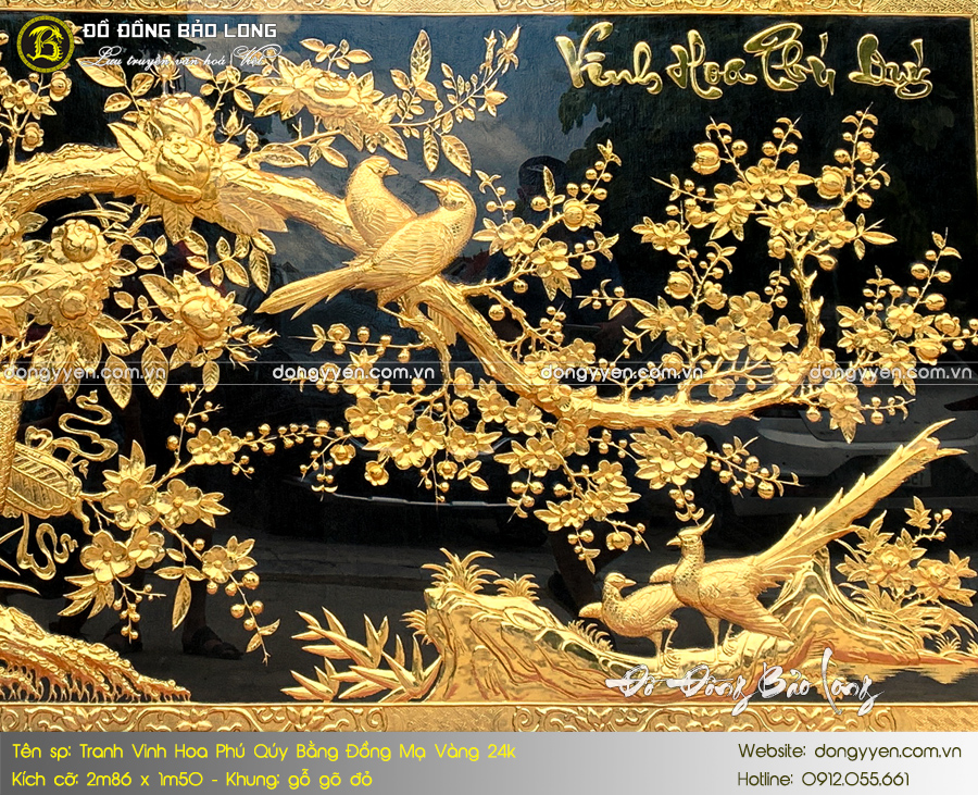 tranh vinh hoa phú quý bằng đồng mạ vàng 2m86 x 1m5 