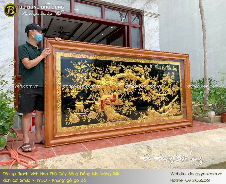 tranh vinh hoa phú quý bằng đồng mạ vàng 2m86 x 1m5