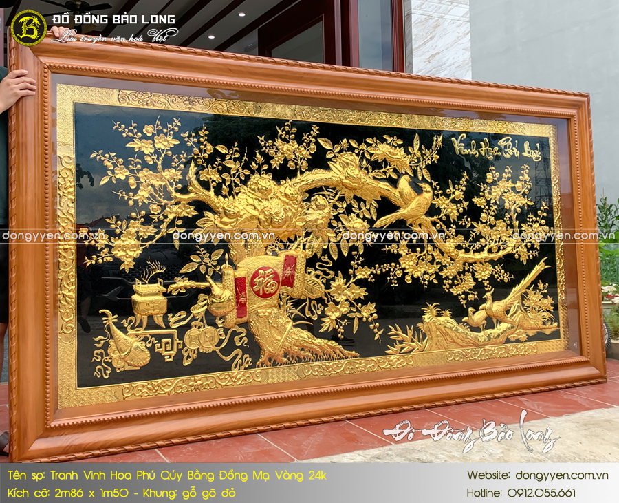tranh vinh hoa phú quý bằng đồng mạ vàng 2m86 x 1m5