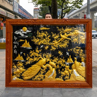 Tranh Đồng Ngọc Đường Phú Quý Dát Vàng Bạc 1m92 x 1m52 
