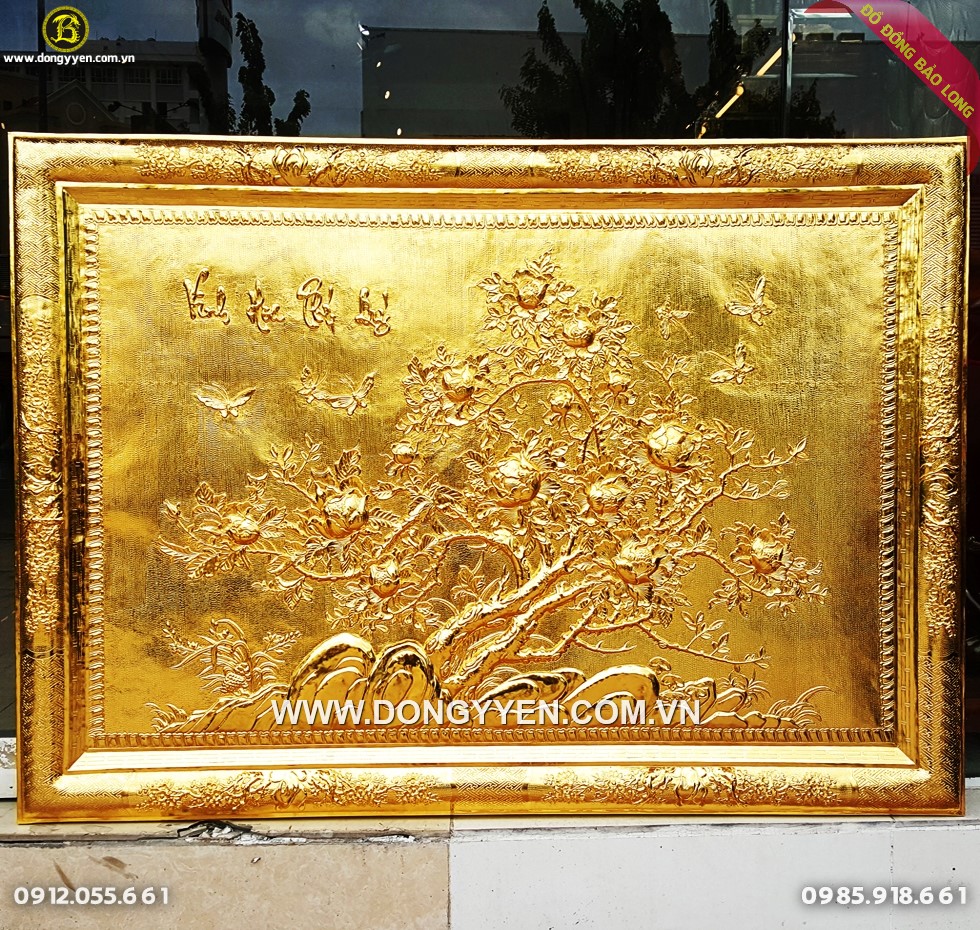 Tranh Hoa Mẫu Đơn Khung Đồng 1m27 Mạ vàng 24k