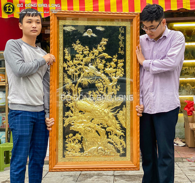 Tranh Vinh Hoa Phú Quý mạ vàng dát bạc 1m33 x 75cm dáng đứng