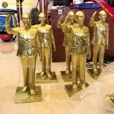Tượng Bác Hồ Giơ Tay Chào Bằng Đồng Vàng 42cm