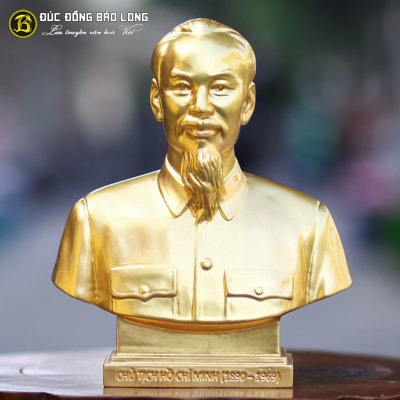 Tượng Bác Hồ Bằng Đồng Vàng Cao 20cm Dát Vàng 9999 