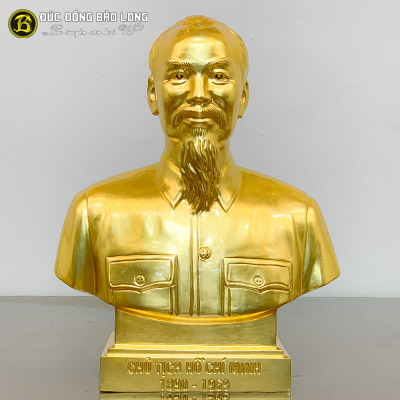 Tượng Bác Hồ Chân Dung Bán Thân Bằng Đồng Dát Vàng Cao 30cm