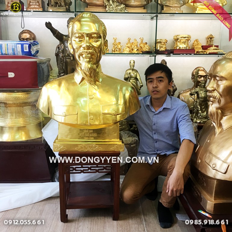 Tượng Bác Hồ Bằng Đồng đỏ 89cm dát vàng 9999