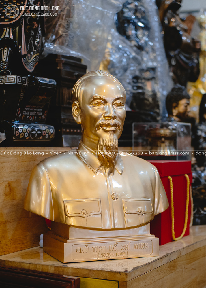 Tượng Bán Thân Bác Hồ Bằng Đồng Đỏ Cao 45Cm