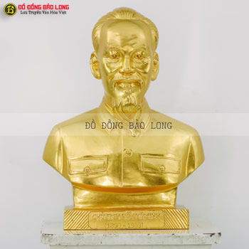 Tượng Bác Hồ đồng đỏ dát vàng 9999 38cm cho khách Hưng Yên