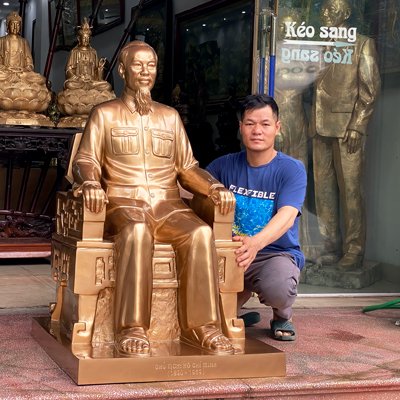 Tượng Bác Hồ Ngồi Ghế Bằng Đồng Đỏ Cao 1m27