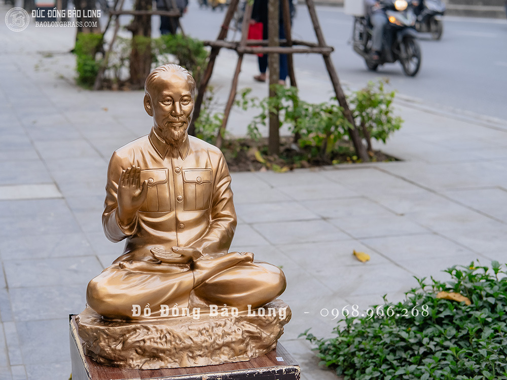 Tượng Bác Hồ Ngồi Thiền Bệ Đá Bằng Đồng đỏ Cao 55Cm