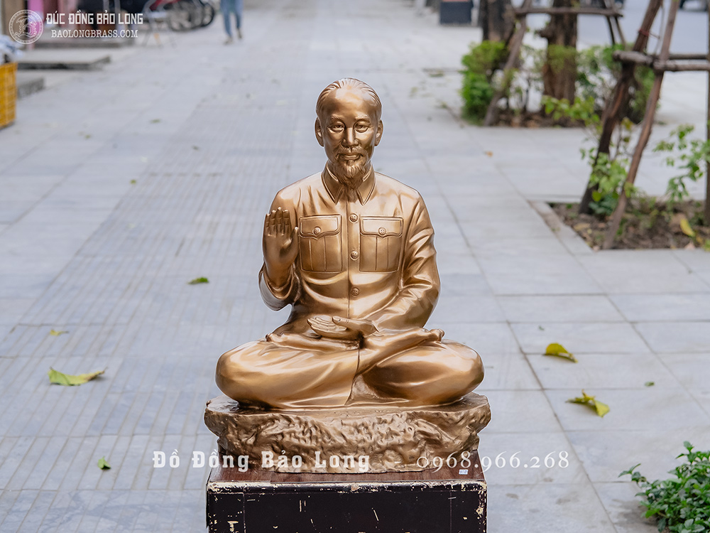 Tượng Bác Hồ Ngồi Thiền Bệ Đá Bằng Đồng Đỏ Cao 55Cm