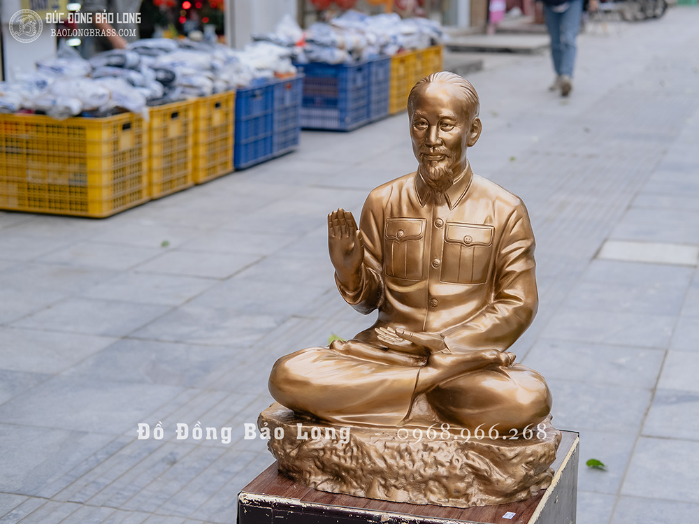 Tượng Bác Hồ Ngồi Thiền Bệ Đá Bằng Đồng đỏ Cao 55Cm