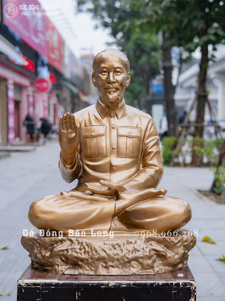 Tượng Bác Hồ Ngồi Thiền Bệ Đá Bằng Đồng đỏ Cao 55Cm