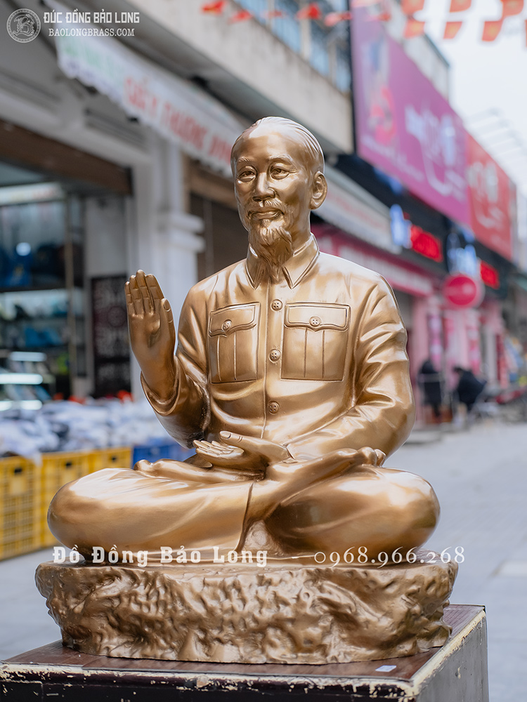 Tượng Bác Hồ Ngồi Thiền Bệ Đá Bằng Đồng đỏ Cao 55Cm