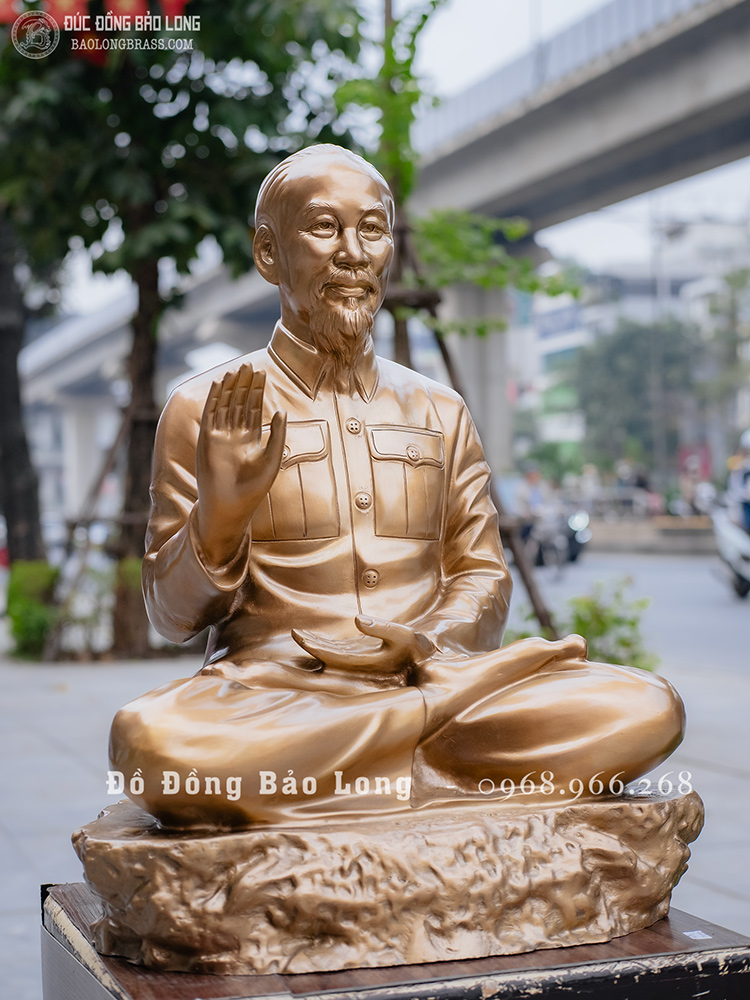 Tượng Bác Hồ Ngồi Thiền Bệ Đá Bằng Đồng đỏ Cao 55Cm