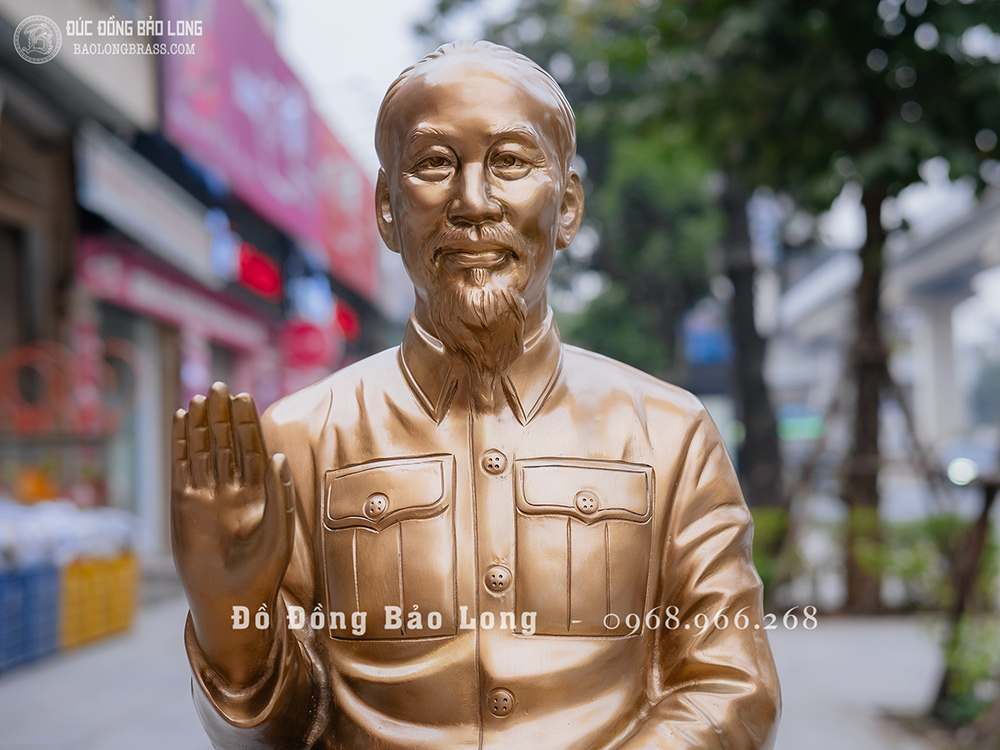 `Tượng Bác Hồ Ngồi Thiền Bệ Đá Bằng Đồng đỏ Cao 55Cm