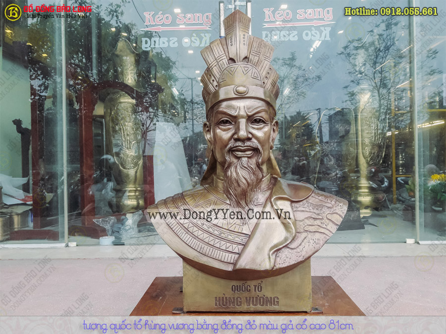 tượng vua hùng cao 81cm đồng đỏ