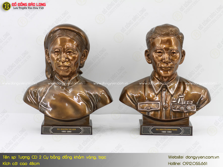 tượng chân dung khảm vàng khảm bạc cao 48cm