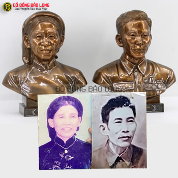 Đúc Tượng Chân Dung 2 Cụ bằng đồng khảm Vàng, Bạc 48cm