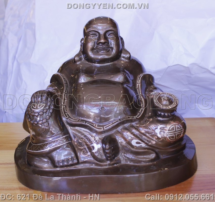 Tượng Đồng Di Lặc Khảm Tam Khí 30cm
