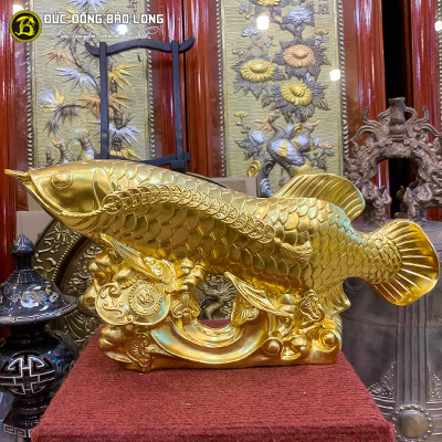 Tượng Cá Rồng Đồng Vàng Dát Vàng 9999 Cao 21cm 