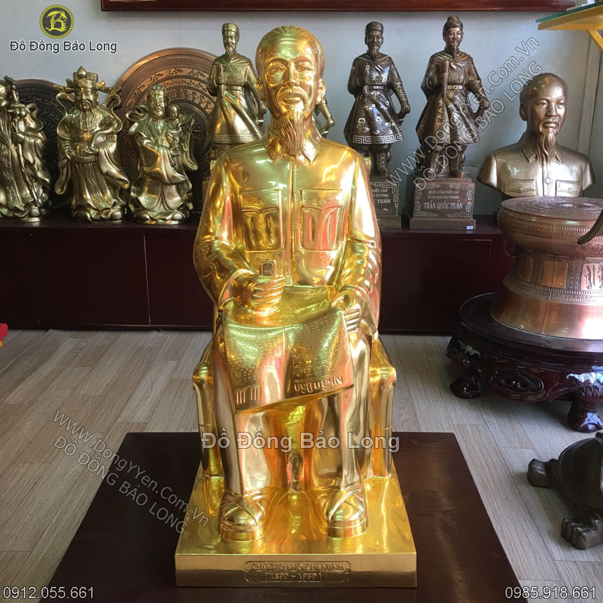 Tượng Bác Ngồi Ghế Mây Dát Vàng 68cm