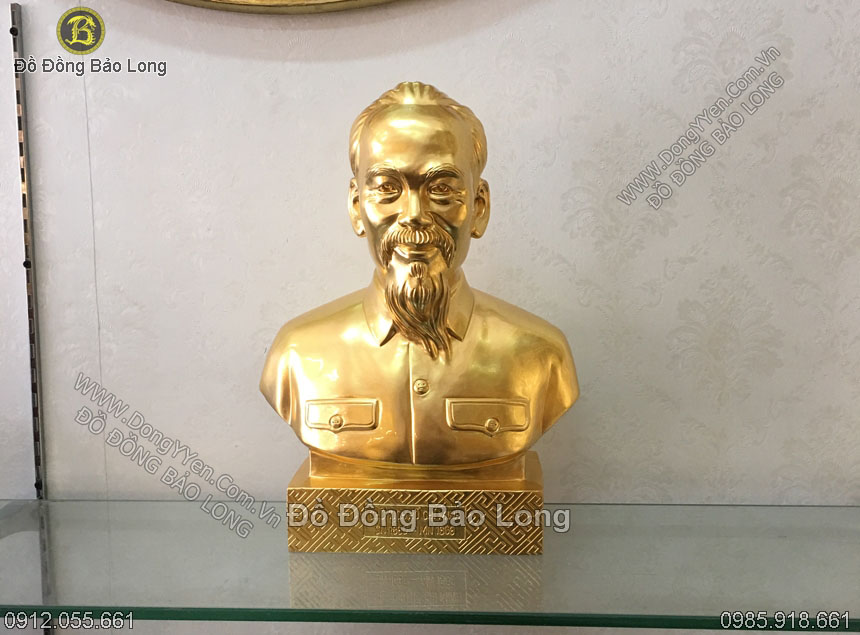tượng chân dung bác hồ dát vàng 9999 cao 37cm