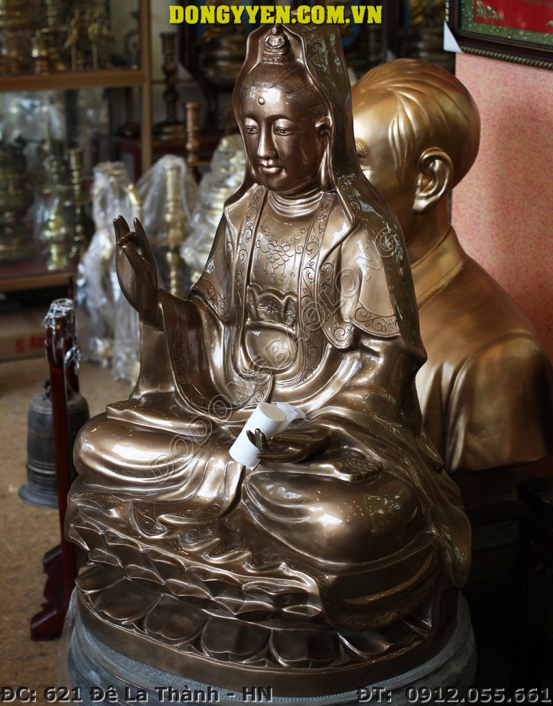 Tượng Phật Bà Quan Âm Bằng Đồng Đỏ 50cm