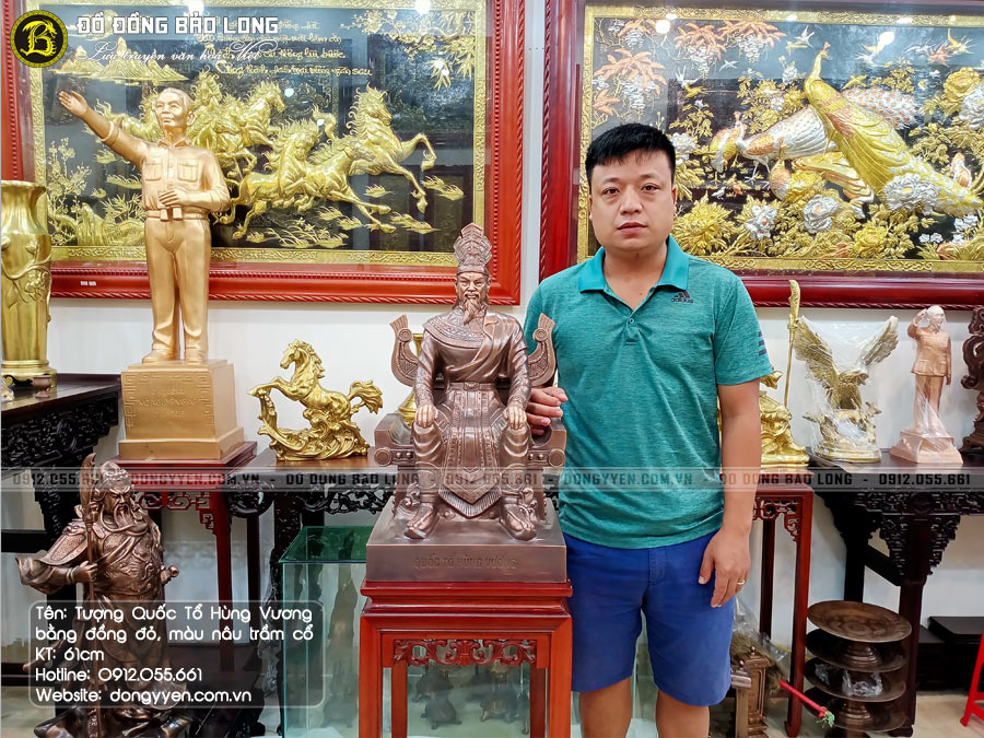 tượng quốc tổ hùng vương bằng đồng đỏ màu giả cổ
