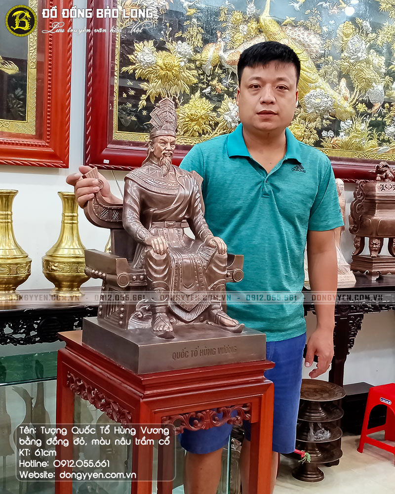 tượng quốc tổ hùng vương bằng đồng đỏ màu giả cổ