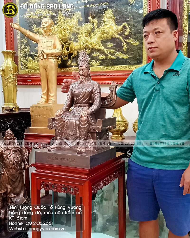 tượng quốc tổ hùng vương bằng đồng đỏ màu giả cổ