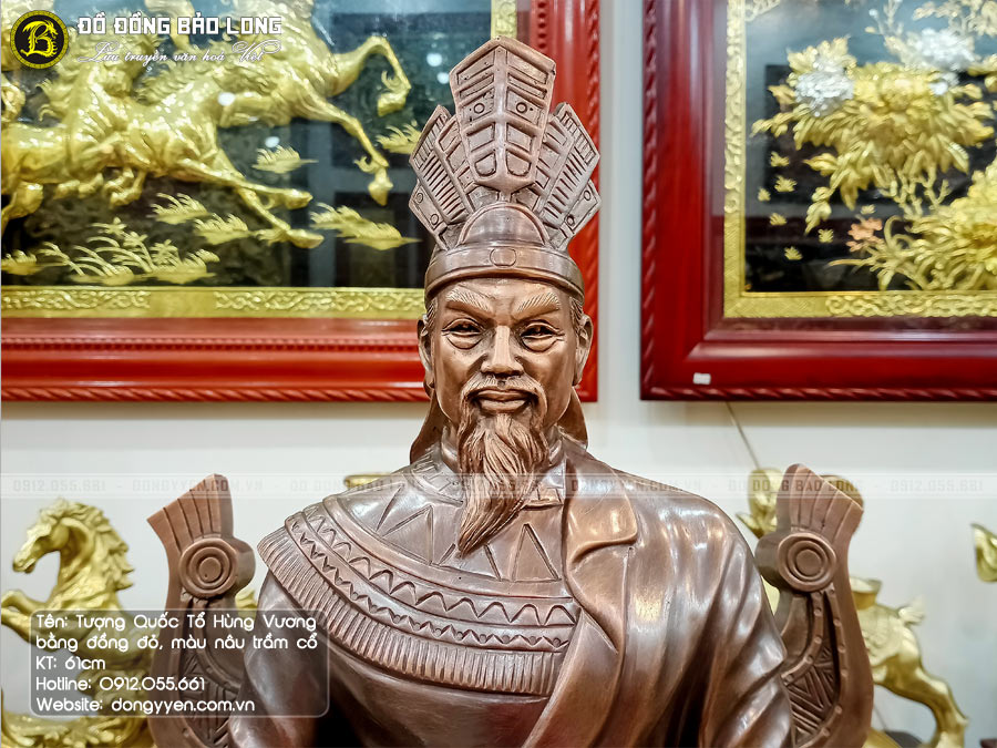 tượng quốc tổ hùng vương bằng đồng đỏ màu giả cổ