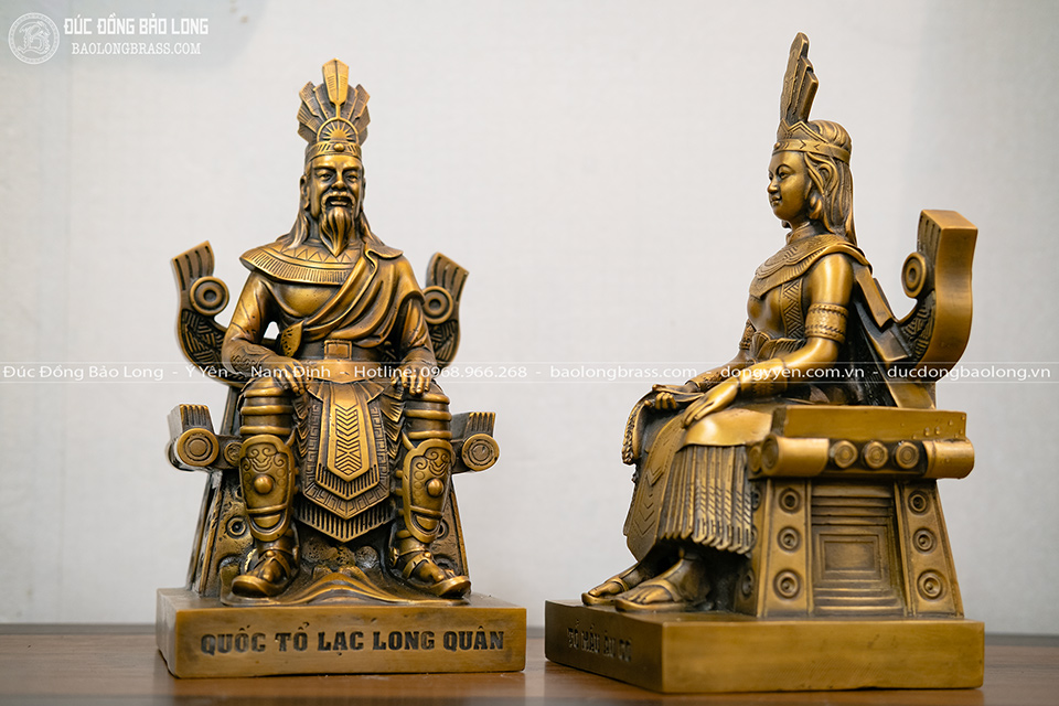 Cặp Tượng Đồng Lạc Long Quân Và Âu Cơ Cao 30Cm Màu Trầm Cổ