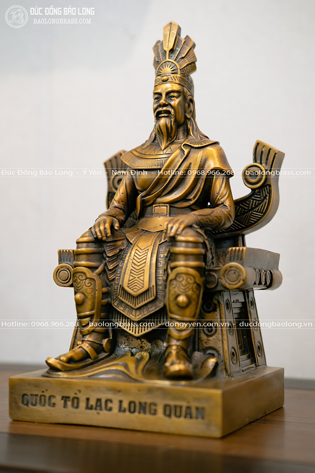 Tượng đồng Quốc Tổ Lạc Long Quân cao 28cm Màu trầm cổ