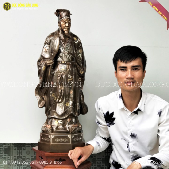 Tượng Khổng Minh Gia Cát Lượng Bằng Đồng Khảm Tam Khí 81cm