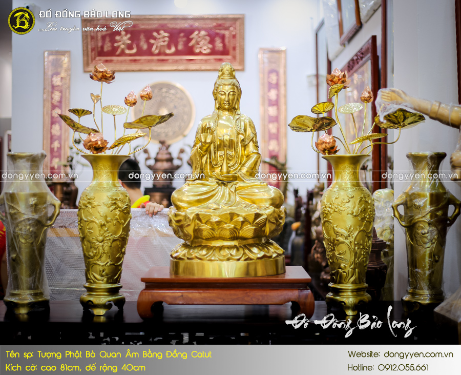 tượng phật bà quan âm bằng đồng catut chiều cao 81cm 