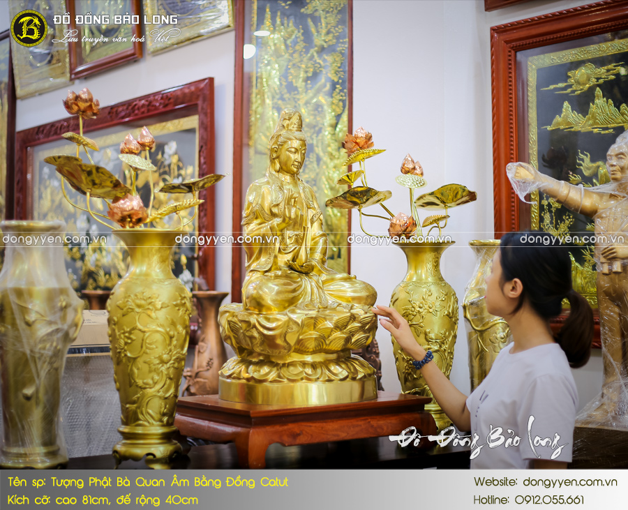 tượng phật bà quan âm bằng đồng catut chiều cao 81cm 