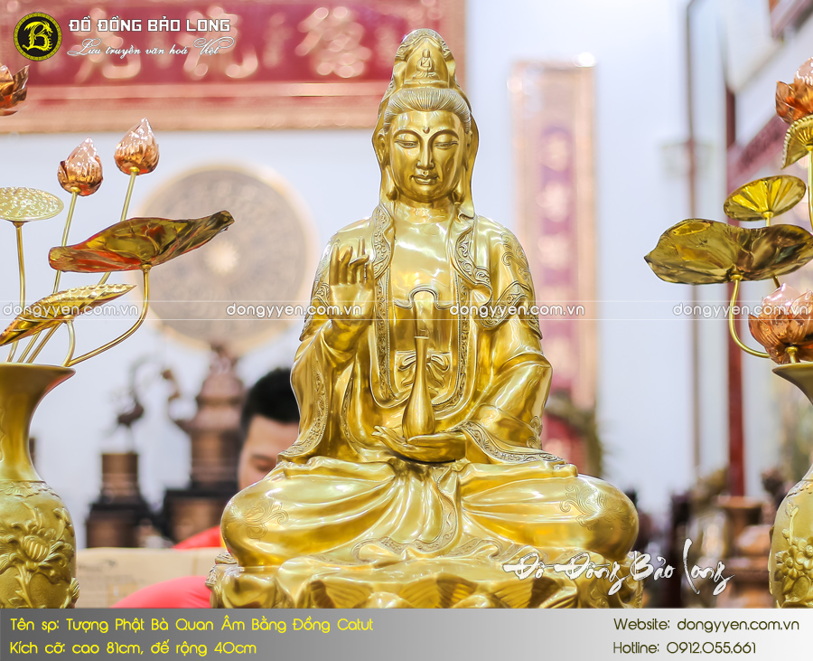 tượng phật bà quan âm bằng đồng catut chiều cao 81cm 