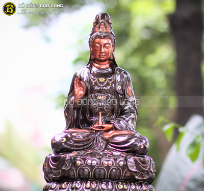 Tượng Phật Bà Quan Âm bằng đồng khảm điểm vàng cao 61cm cho khách hàng tại Quảng Ninh