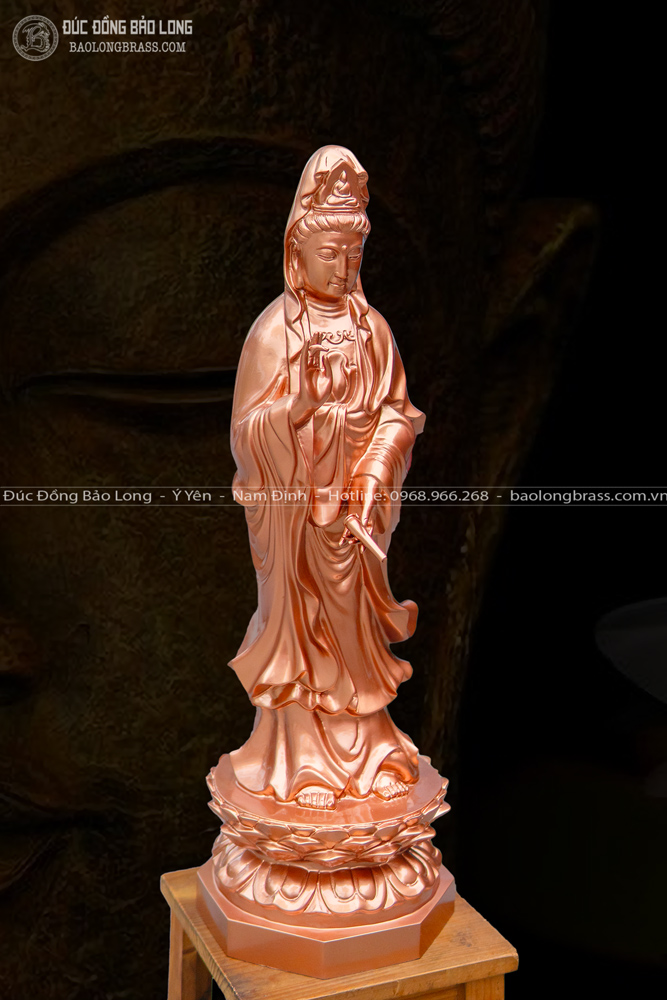 tượng phật bà quan âm bồ tát bằng đồng đỏ cao 61cm