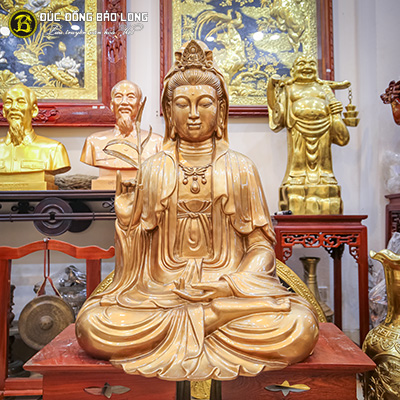 Tượng Phật Bà Quan Âm Ngồi Đúc Đồng Đỏ Cao 81cm 