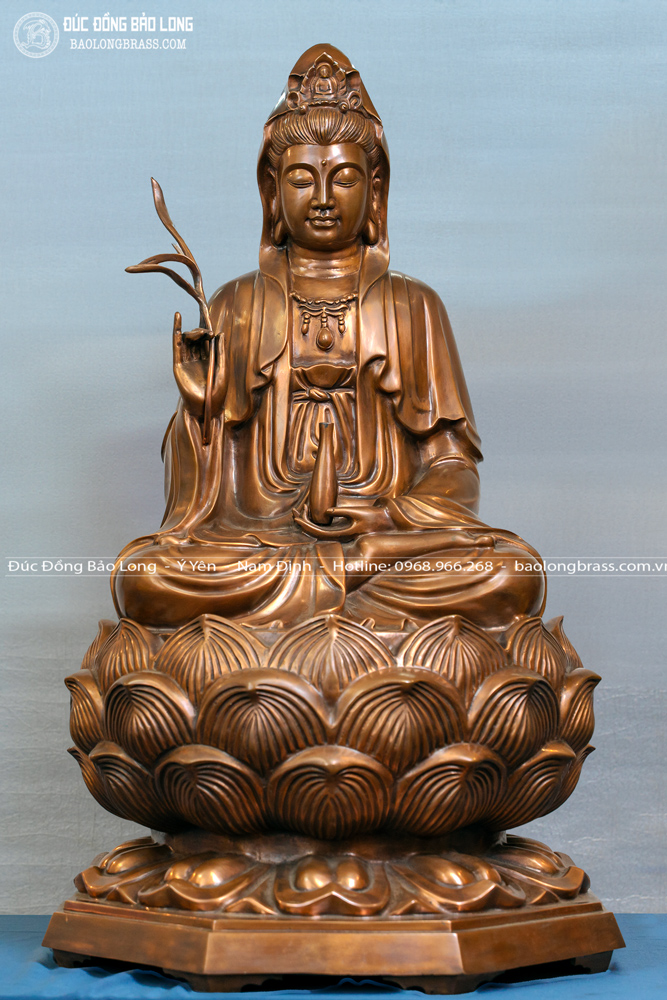 tượng bồ tát quan thế âm bằng đồng đỏ màu trầm cổ cao 81cm