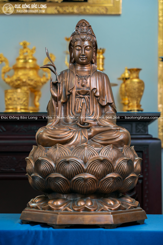 tượng bồ tát quan thế âm bằng đồng đỏ màu trầm cổ cao 81cm
