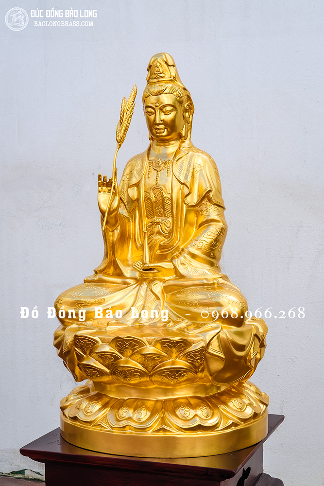 Tượng đồng Phật Quan Âm bằng đồng cao 61cm dát vàng 24k