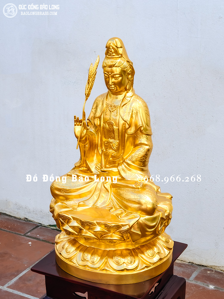 Tượng đồng Phật Quan Âm bằng đồng đỏ cao 61cm dát vàng 24k