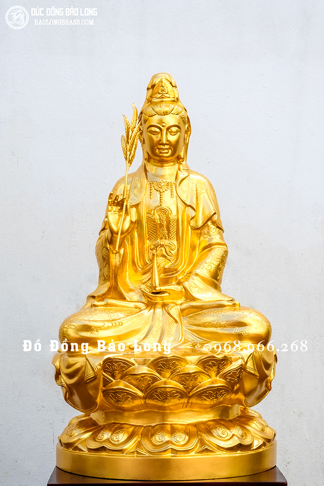Tượng đồng Phật Quan Âm bằng đồng cao 61cm dát vàng 24k